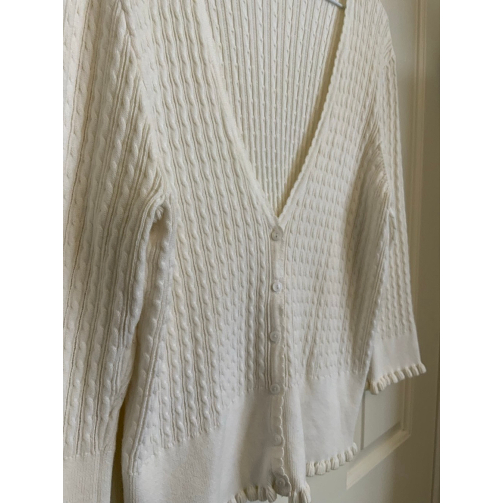 Pria White Cable Knit Cardigan Women Large